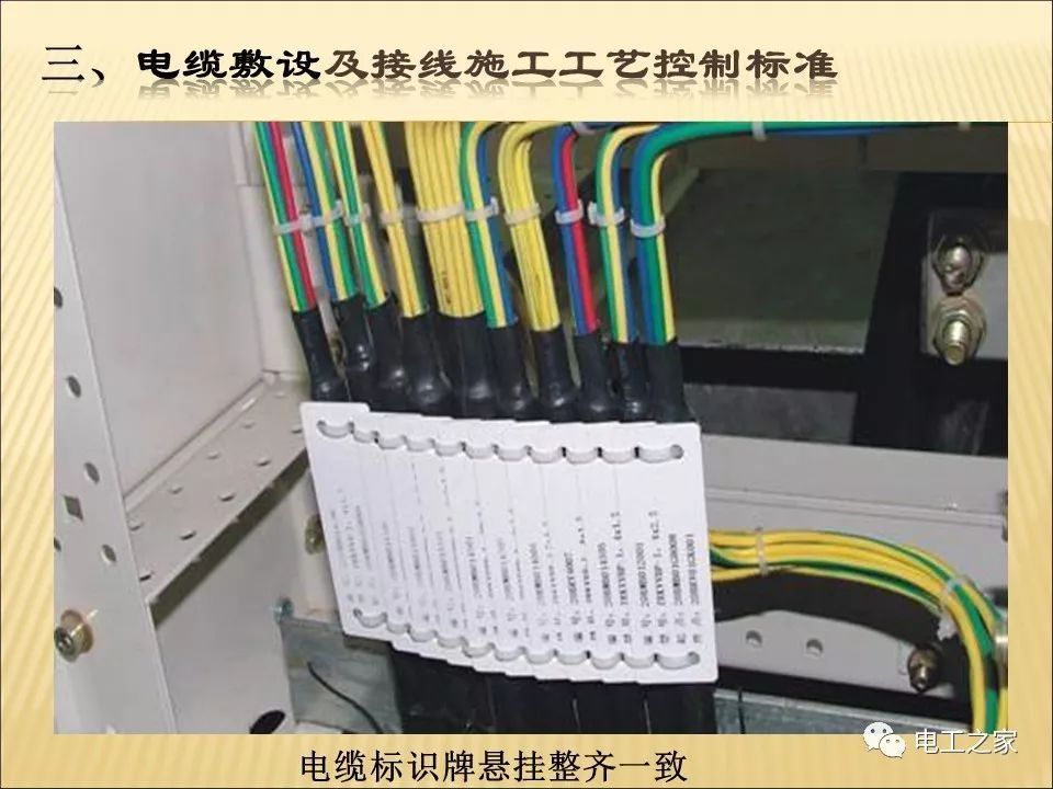 一条完成开关柜安装，电缆桥架施工，电缆敷设及布线施工，照明配电箱施工